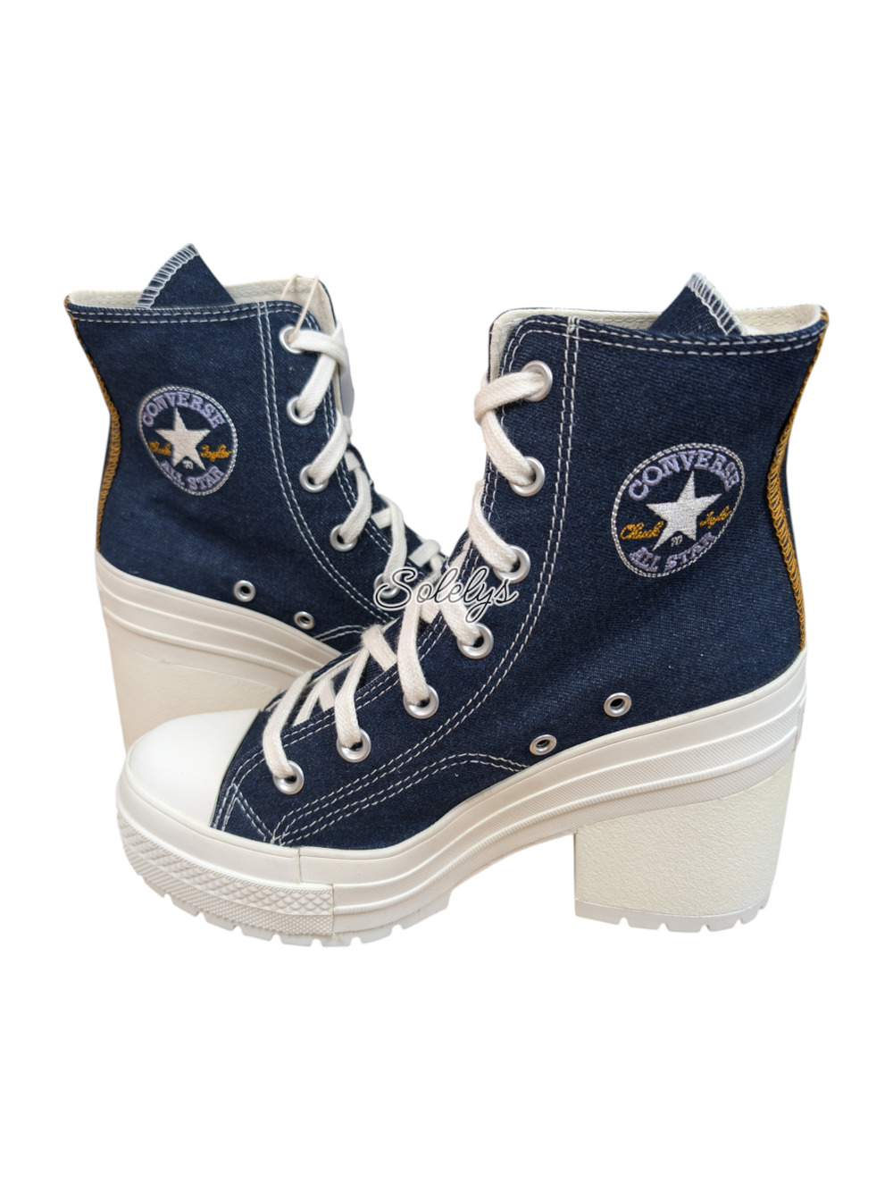 Converse Chuck De Luxe Heel Denim Navy Egret Platform Sneaker Boot Womens 7